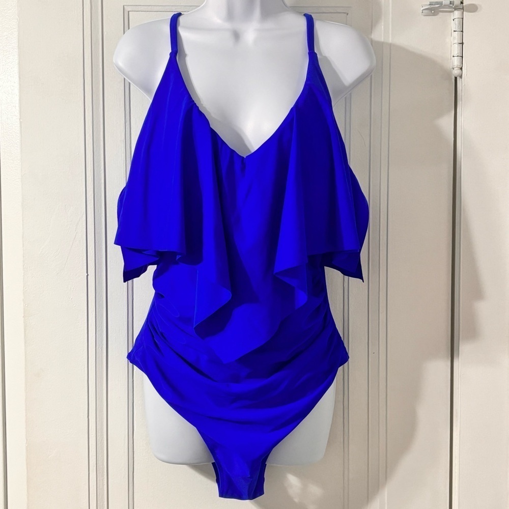Slimming Ruffle One Piece
Ruched Tummy Control Bathing
Suits (Royal Blue, XL) - Picture 4 of 8